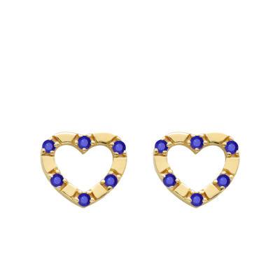 Boucles d'oreilles Coeur en Or Jaune 750 & Saphirs Bleus - Aurora