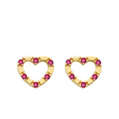 Boucles d'oreilles Coeur en Or Jaune 750 & Rubis - Aurora