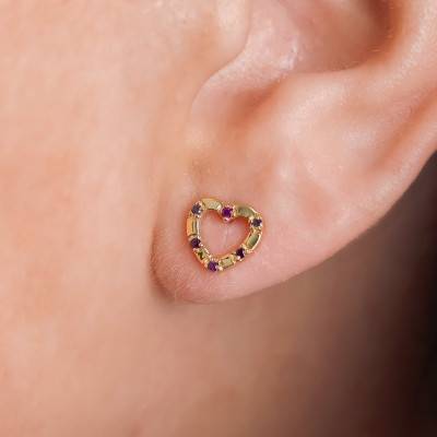 Boucles d'oreilles Coeur en Or Jaune 750 & Rubis - Aurora