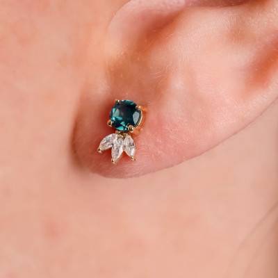Boucles d'oreilles en Or Jaune 750, Topazes Bleues & Zircons - Aurora