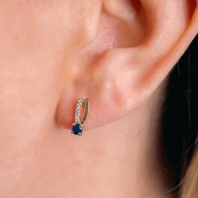 Boucles d'oreilles en Or Jaune 750, Saphirs & Diamants 0,05 ct - Aurora