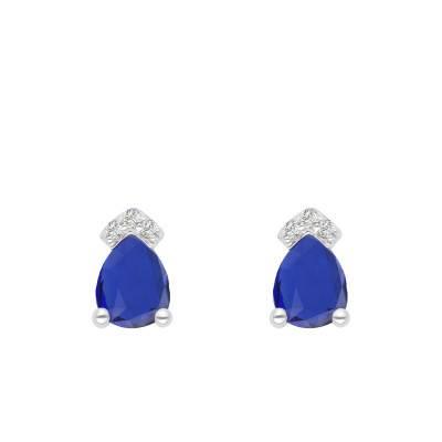 Boucles d'oreilles Poires en Or Blanc 750, Saphirs & Diamants 0,03 ct - Aurora