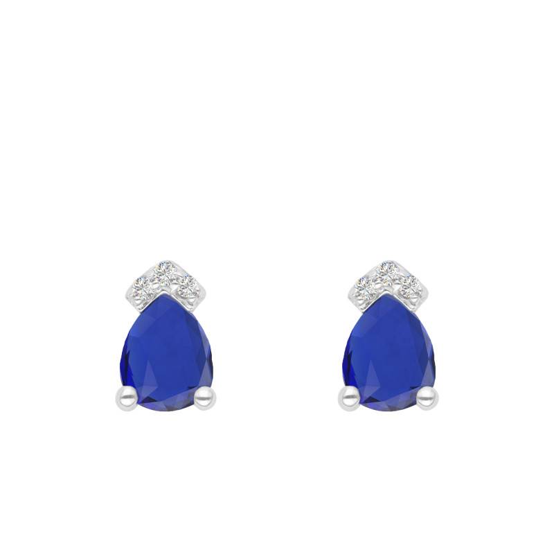 750 White Gold Pear Stud Earrings with 0.03 ct Diamonds & Sapphires - Aurora