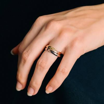 Standard Interlaced 750/1000 3-Gold Wedding Ring, Width 3 mm - Fair'Belle