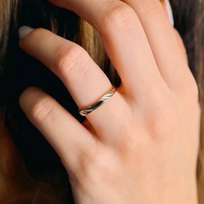 2-Tone 750 Gold Grooved Concave Standard Wedding Ring, Width 2.50 mm - Fair'Belle