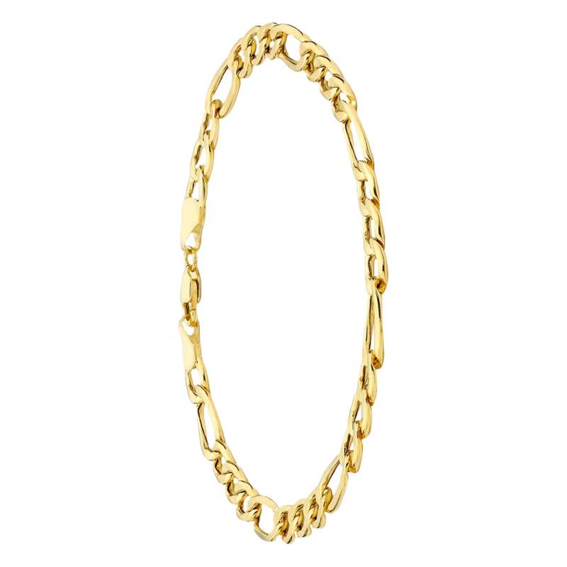 375/1000 Yellow Gold Hollow Figaro 1-3 Chain Bracelet, 19 cm, 6 mm - Manillon