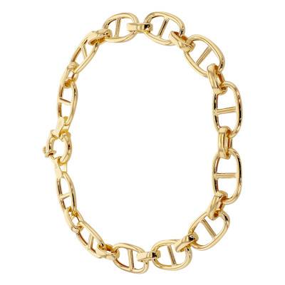 375/1000 Yellow Gold Alternating Mariner Chain Bracelet, Length 19 cm, Width 7.50 mm - Manillon