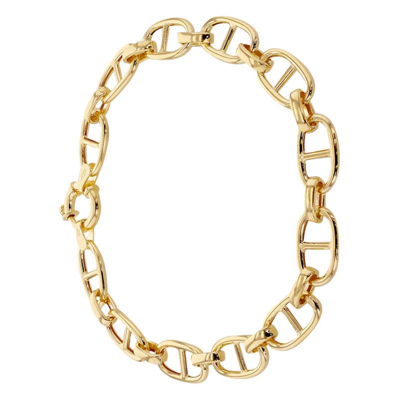 375/1000 Yellow Gold Alternating Mariner Chain Bracelet, Length 19 cm, Width 7.50 mm - Manillon