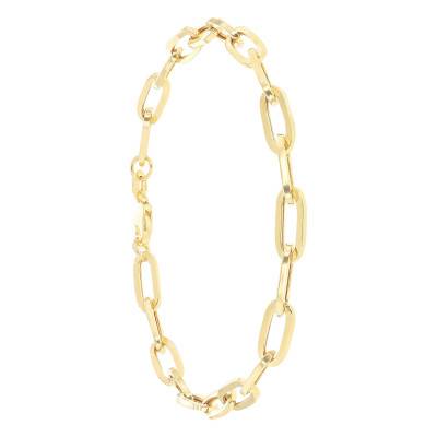 375/1000 Yellow Gold Flat Oval Link Chain Bracelet, Length 19 cm, Width 4.90 mm - Manillon