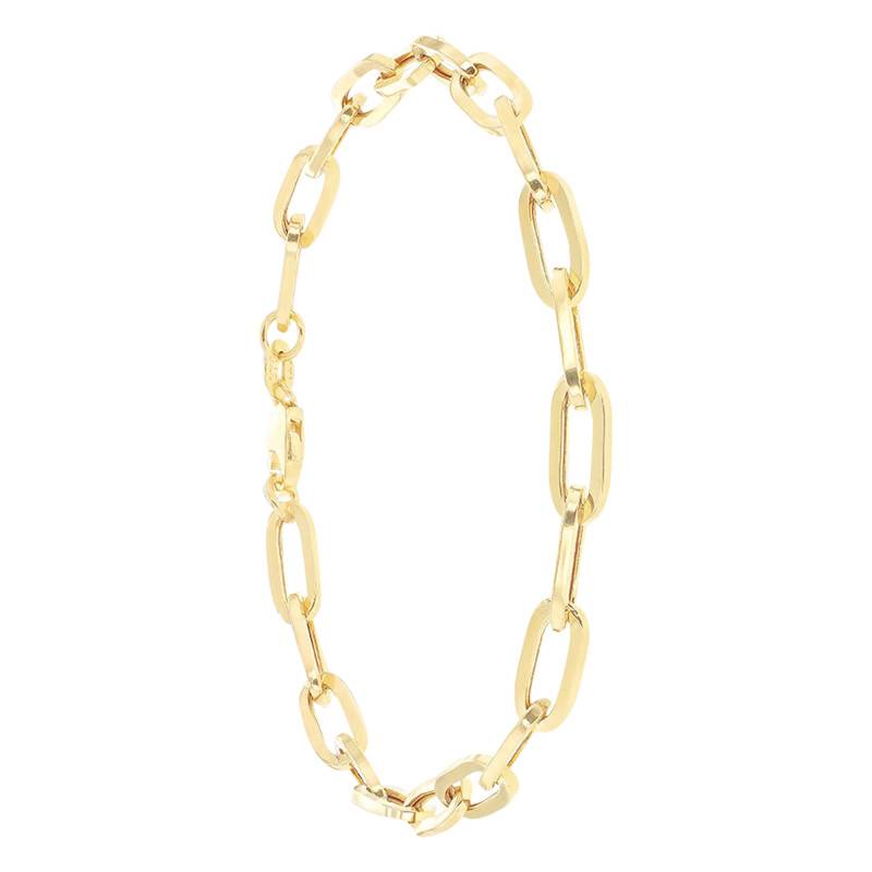 375/1000 Yellow Gold Flat Oval Link Chain Bracelet, Length 19 cm, Width 4.90 mm - Manillon