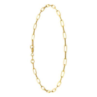 375/1000 Yellow Gold Flat Oval Link Chain Bracelet, Length 18.50 cm, Width 2.30 mm - Manillon