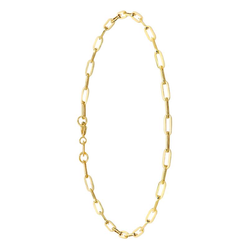 375/1000 Yellow Gold Flat Oval Link Chain Bracelet, Length 18.50 cm, Width 2.30 mm - Manillon