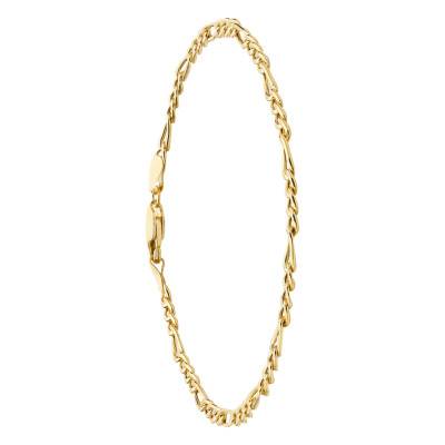 Bracelet de Cheville Maille Figaro 1-3 Creuse en Or Jaune 375, Longueur 23 cm, Largeur 3 mm - Manillon