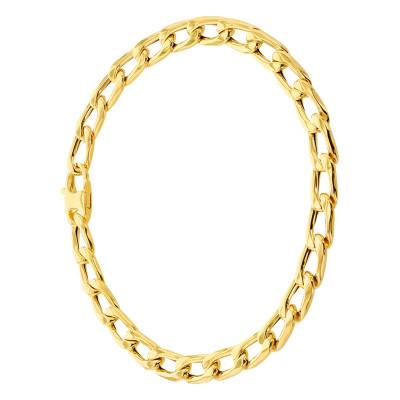 375/1000 Yellow Gold Oval Link Chain Bracelet, Length 21 cm, Width 6 mm - Manillon