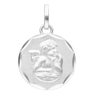 Médaille Facettée Ange Raphaël, Argent 925, Diamètre 15 mm - Emanessence