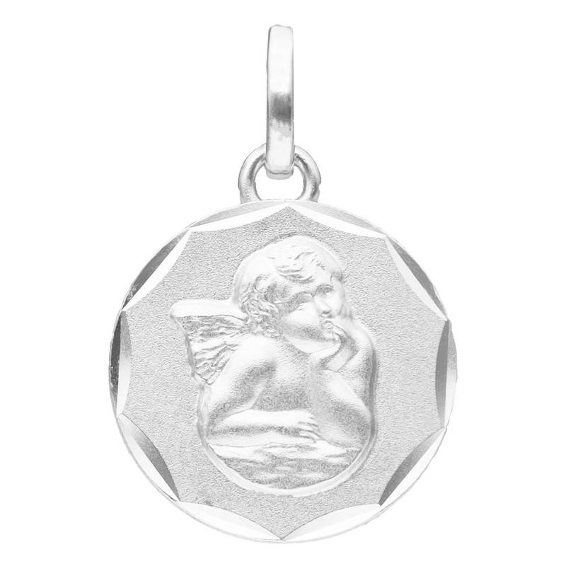 925 Silver Faceted Angel Raphaël Medal, Diameter 15 mm - Emanessence