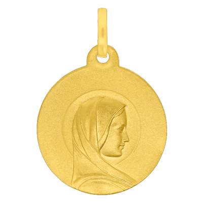 750 Yellow Gold Benevolent Virgin Mary Profile Medal, Diameter 18 mm - Lumiosa