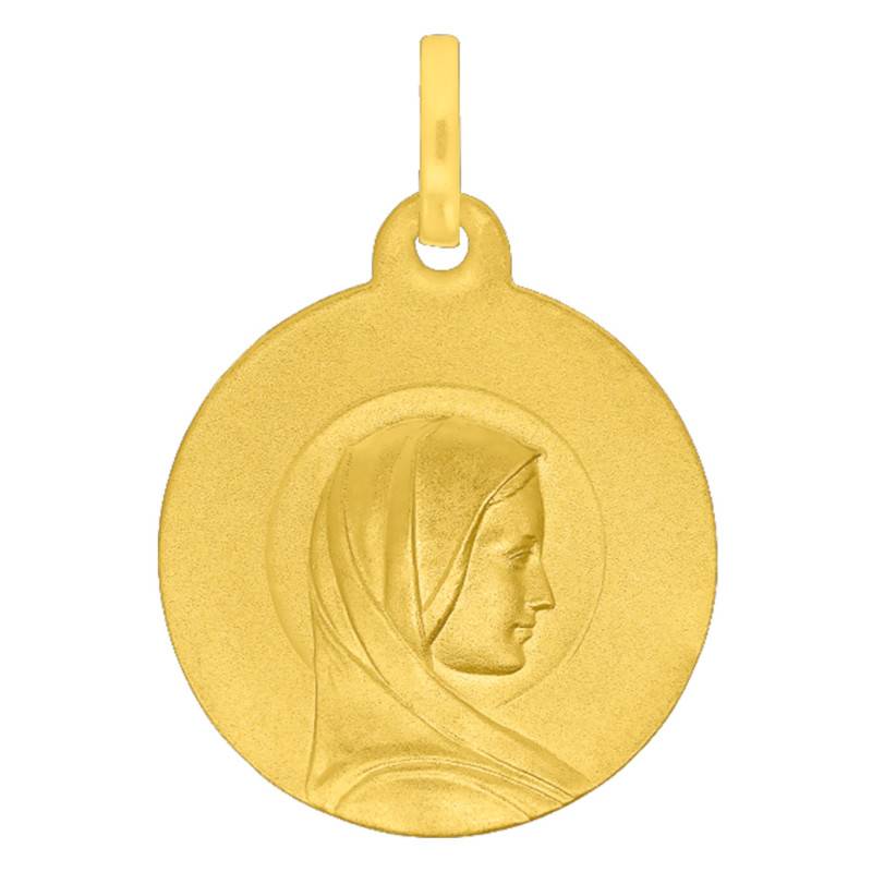 750 Yellow Gold Benevolent Virgin Mary Profile Medal, Diameter 18 mm - Lumiosa