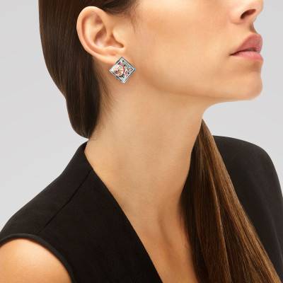Boucles d'oreilles Pashmina en Argent 925, Laque Multicolore & Zircones Blanches - Una Storia