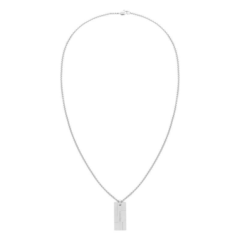Grid Family Rectangular Plate Steel Necklace, Length 61 cm - 35000058 - Calvin Klein
