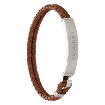 CK Iconic For Him Brown Leather & Steel Bracelet, Length 19,50 cm - 35000405 - Calvin Klein