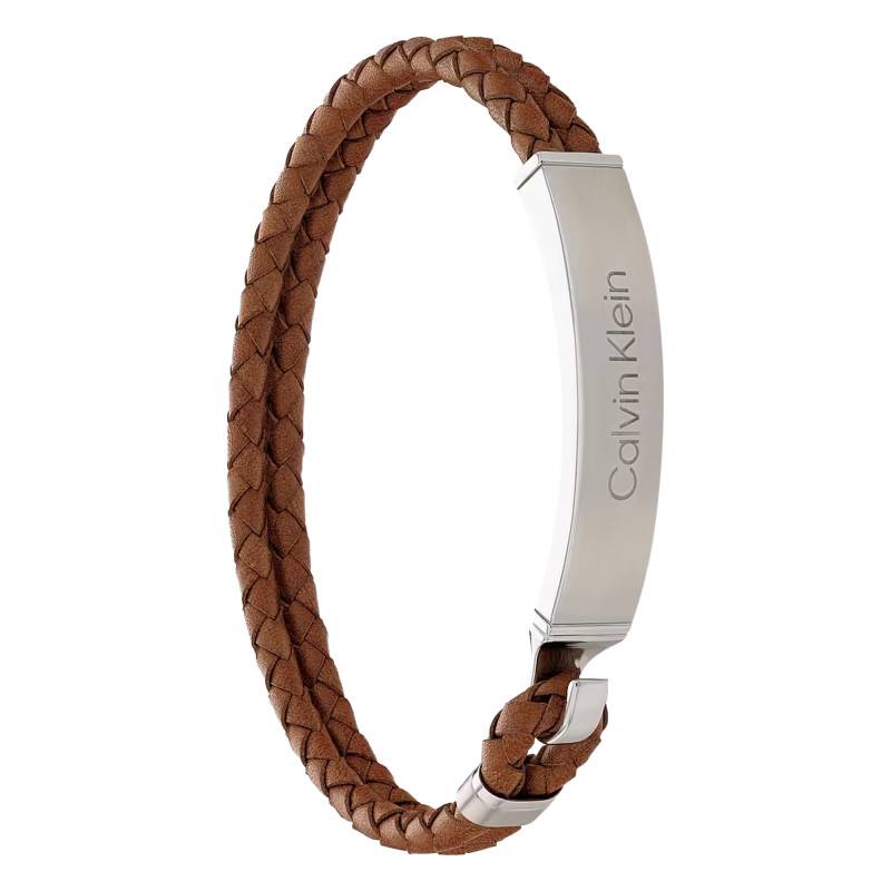 CK Iconic For Him Brown Leather & Steel Bracelet, Length 19,50 cm - 35000405 - Calvin Klein