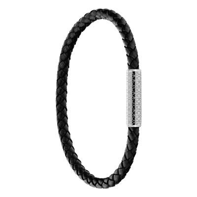 Braided Leather and Steel Bracelet, Length 19 cm - 35000101 - Calvin Klein