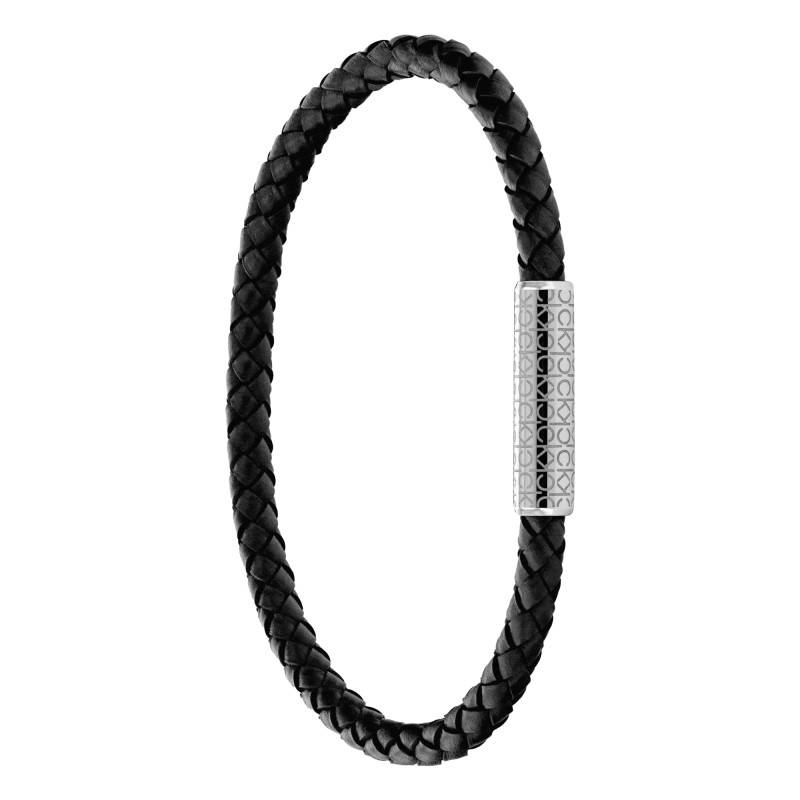 Braided Leather and Steel Bracelet, Length 19 cm - 35000101 - Calvin Klein
