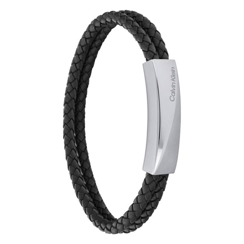 Braided Double Leather and Steel Bracelet, Length 19 cm - 35000097 - Calvin Klein