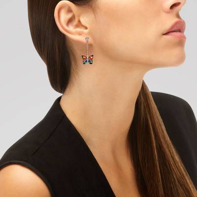 Multicolor Butterfly Drop Earrings in 925 Silver & White Zirconium Oxides - Una Storia
