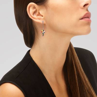 Boucles d'oreilles Toucan en Argent 925, Laque Multicolore & Zircones Blanches - Una Storia