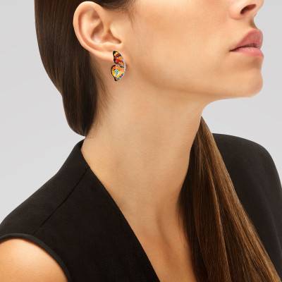 Boucles d'oreilles Papillon en Argent 925, Laque Multicolore et Zircones Blanches - Una Storia