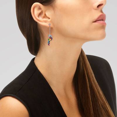Boucles d'oreilles Lovebird en Argent 925, Laque Multicolore & Zircones Blanches - Una Storia