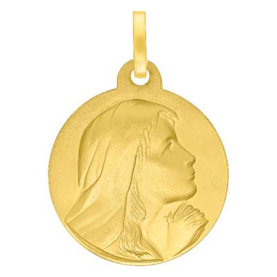 750 Yellow Gold Virgin Mary Eyes-to-Heaven Medal, Diameter 18 mm - Lumiosa
