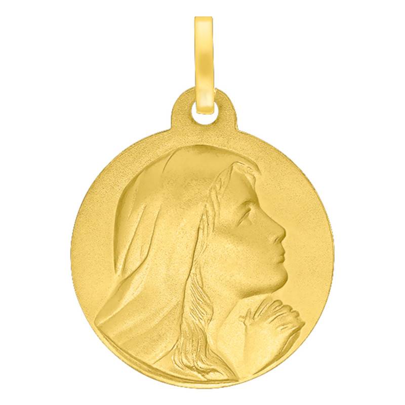 750 Yellow Gold Virgin Mary Eyes-to-Heaven Medal, Diameter 18 mm - Lumiosa