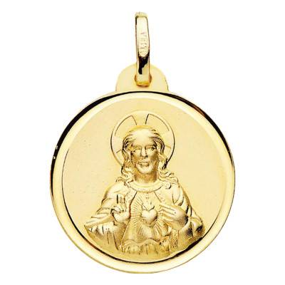Médaille Christ & Saint Coeur Or Jaune 750, Diamètre 18 mm - Lumiosa