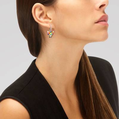 Boucles d'oreilles Fauve en Argent 925, Laque Multicolore & Zircones Blanches - Una Storia