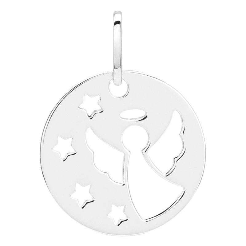 925 Silver Openwork Angel & Stars Medal, 16 mm Diameter - Emanessence