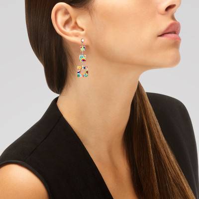 Bahia 925 Silver, White Cubic Zirconia & Multicolor Lacquer Drop Earrings - Una Storia