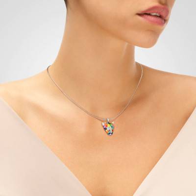 Pendentif Fauve en Argent 925, Laque Multicolore & Zircones Blanches - Una Storia