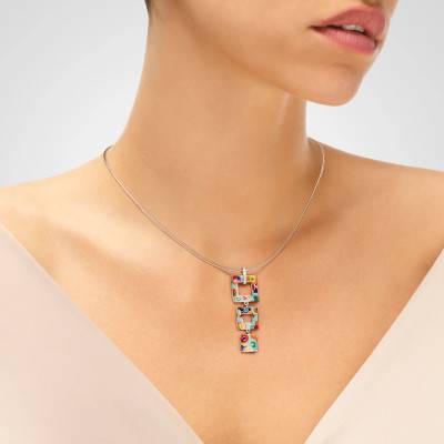 Bahia 925 Silver, Multicolor Lacquer & White Cubic Zirconia Pendant - Una Storia