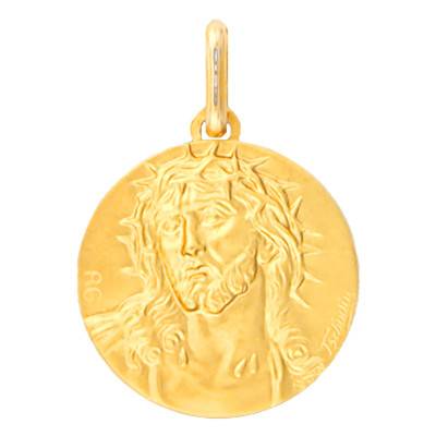 375 Yellow Gold Crown of Thorns Christ Medal, 12 mm Diameter - Lucas Lucor