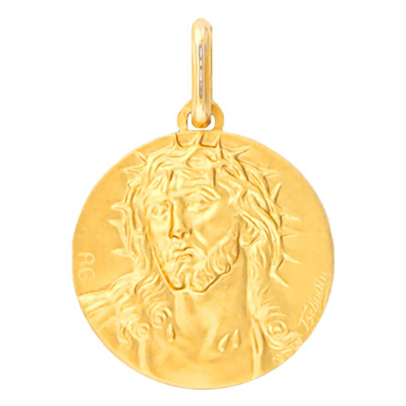 375 Yellow Gold Crown of Thorns Christ Medal, 12 mm Diameter - Lucas Lucor