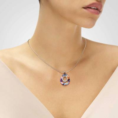 Fidji 925 Silver, Multicolor Lacquer & White Cubic Zirconia Pendant - Una Storia