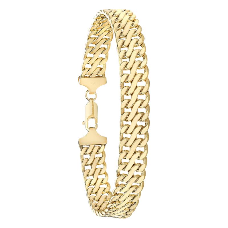 375/1000 Yellow Gold Double American Mesh Bracelet, Length 19 cm, Width 9 mm - Manillon