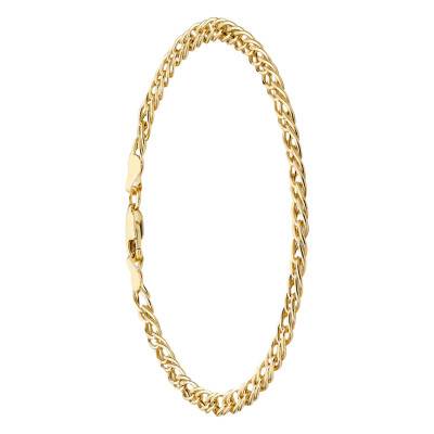 Bracelet Maille Gourmette Creuse Double en Or Jaune 375, Longueur 19 cm, Largeur 4 mm - Manillon