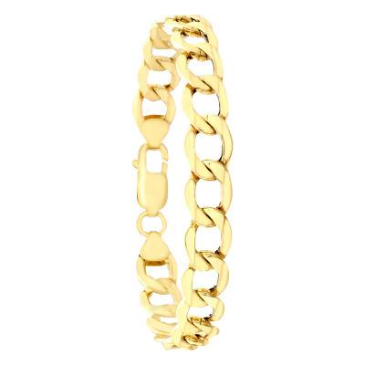 Bracelet Maille Gourmette Creuse en Or Jaune 375, Longueur 21,50 cm, Largeur 9,60 mm - Manillon