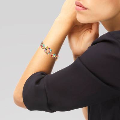 Bracelet Bahia en Argent 925, Laque Multicolore & Zircones Blanches, Longueur 18 cm - Una Storia