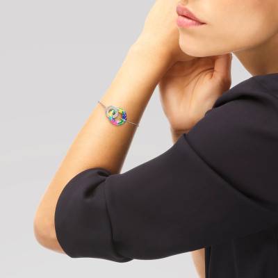 925 Silver & Multicolor Lacquer Fidji Bracelet with White Zircon Oxides, Length 16 cm to 18.50 cm - Una Storia