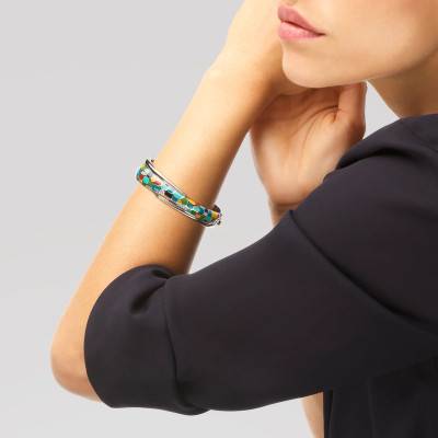 Bracelet Jonc Mosaïque en Argent 925, Laque Multicolore & Zircones Blanches - Una Storia